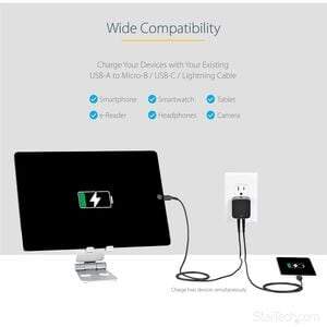 StarTech.com Travel USB Wall Charger - 2 Port - Black - Universal Travel Adapter - International Power Adapter - USB Charg