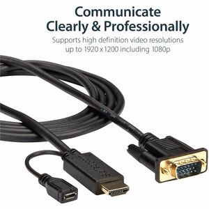 StarTech.com HDMI to VGA Cable - 6 ft / 2m - 1080p - 1920 x 1200 - Active HDMI Cable - Monitor Cable - Computer Cable - El