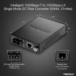TRENDnet TFC-1000S50 Transceiver/Media Converter - New - 2 Port(s) - 1 x Network (RJ-45) - 1 x SC - Duplex SC Port - Twist