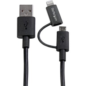 StarTech.com 1m (3 ft) Black Apple 8-pin Lightning Connector or Micro USB to USB Combo Cable for iPhone / iPod / iPad - Ch