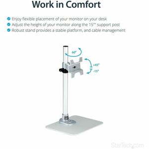 StarTech.com Single Monitor Stand - Silver - VESA Mount - Monitor Arm Desk Stand - Computer Monitor Stand - Up to 86.4 cm 