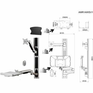 Amer Wall Mount for Keyboard, CPU, Mouse, Flat Panel Display, Curved Screen Display - TAA Compliant - 32" Screen Support -