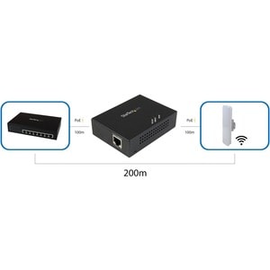 StarTech.com 1 Port Gigabit PoE+ Extender - 802.3at and 802.3af - 100 m (330 ft) - Power over Ethernet Extender - PoE Repe