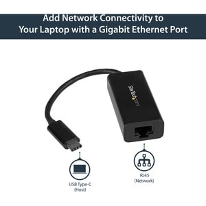 StarTech.com USB C to Gigabit Ethernet Adapter - Thunderbolt 3 - 10/100/1000Mbps - Black - Adds a GbE connection your comp