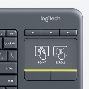 Logitech K400 Plus Wireless Touch TV Keyboard With Easy Media Control and Built-in Touchpad, HTPC Keyboard for PC-connecte