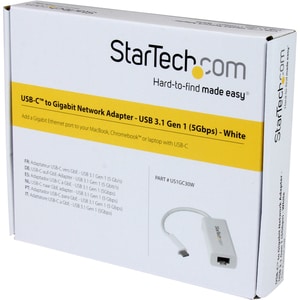 StarTech.com Adaptateur réseau USB-C vers RJ45 Gigabit Ethernet - M/F - USB 3.1 Gen 1 (5 Gb/s) - Blanc - USB 3.1 - Realtek