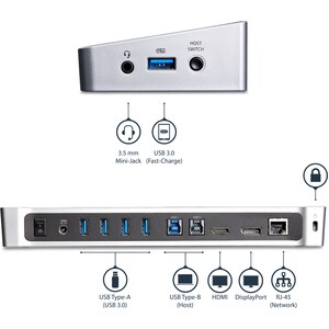 StarTech.com Dual Monitor KVM Docking Station - for Two Laptops - 4K - File Transfer - Universal Laptop Docking Station (U