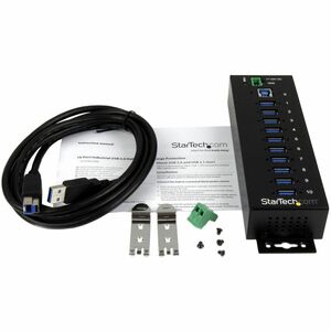 StarTech.com 10 Port Industrial USB 3.0 Hub - ESD and Surge Protection - DIN Rail or Surface-Mountable Metal Housing - Add