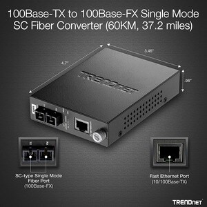 Convertisseur de Média/Transceiver TRENDnet TFC-110S60 - Nouveau - 2 Port(s) - 1 x Réseau (RJ-45) - 1 x SC - Fonction Dupl