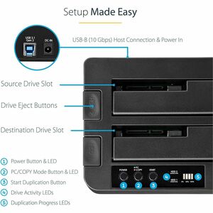 StarTech.com USB 3.1 (10 Gbit/s) Duplizierer Dockingstation für 2,5" & 3,5" SATA SSD/HDD Laufwerke - Clone / Kopierstation