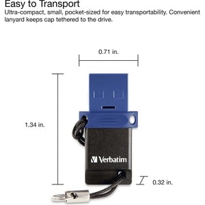 Verbatim Store 'n' Go Dual 3.2 Gen 1 Flash Drive - 64 GB - USB 3.0 Type C - Blue - Lifetime Warranty - 1 Each - TAA Compliant
