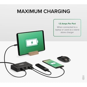 7 Port USB Hub - Plugable USB Charging Station for Multiple Devices - and USB 2.0 Data Transfer with a 60W Power Adapter H