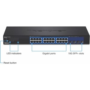 TRENDnet 28-Port Web Smart Switch, 24 x Gigabit Ports, 4 x 10G SFP+ Slots, High Speed Network Uplinks, 128 Gbps Switching 