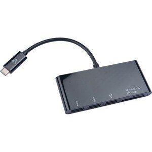 V7 V7UC3U-HUB-BLK-1E USB Hub/FlashCard Reader - USB Type C - 5 GB/s - External - Black - 3 Total USB Port(s) - 3 USB 3.0 P