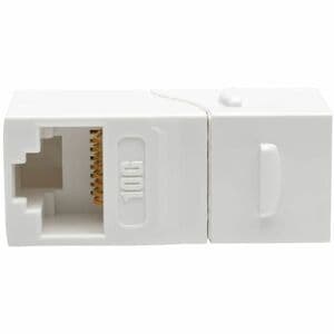 Eaton Tripp Lite Series Cat6a Straight-Through Modular In-Line Snap-In Coupler with 90-Degree Down-Angled Port, White (RJ4