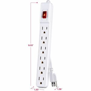 CyberPower GS60304 Power Strips 6 Outlet Power Strip - 3 ft, NEMA 5-15P Plug Type, Straight Plug Style, 15 Amp, White, Lif