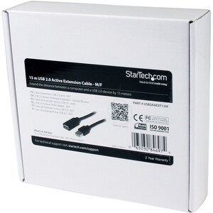 StarTech.com USB2AAEXT15M. Kabellänge: 15 m. Anschluss 1: USB A, Anschluss 2: USB A, USB Version: USB 2.0, Connector gende