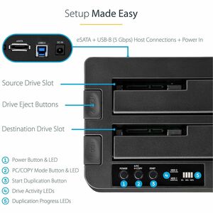 StarTech.com Standalone Hard Drive Duplicator Dock, External Dual Bay HDD/SSD Cloner/Copier, USB 3.0 / eSATA, SATA Disk Cl