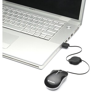 Verbatim Mini Travel Optical Mouse, Commuter Series - Black - Optical - Cable - Black - USB - Scroll Wheel - 3 Button(s) - 1