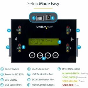 StarTech.com Hard Drive and USB Thumb Drive Duplicator/Eraser, USB Flash and SATA HDD/SSD Disk Cloner/Copier and Wiper, To