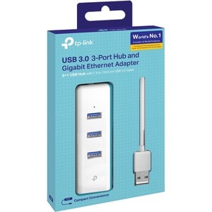 TP-Link (UE330) - USB 3.0 to Ethernet Adapter, Portable 3-port USB Hub with 1 Gigabit - RJ45 Ethernet Port Network Adapter