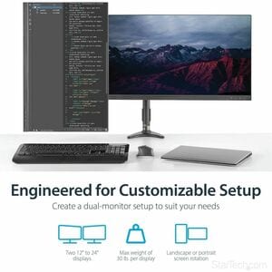 StarTech.com Dual Monitor Arm - Height Adjustable, Desk Surface or Grommet Mount for Two Displays with Cable Management - 