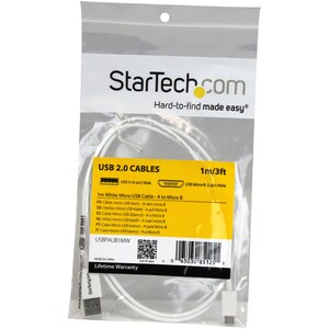 StarTech.com 1m White Micro USB Cable - A to Micro B - 1 m USB Data Transfer Cable for Cellular Phone, Camera, Hard Drive,