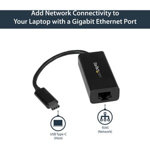 StarTech.com USB-C to Gigabit Ethernet Adapter - Black - USB-C to Ethernet dongle; Up to Gigabit speeds - Plug and play; U