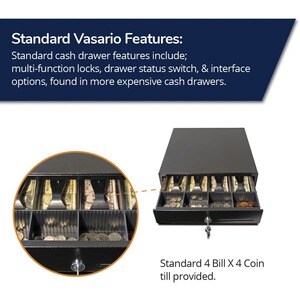 apg Genesis 1313 Cash Drawer - 4 Bill - 4 Coin - 1 Media Slot - 4 Lock Position - Printer Driven - Plastic - Black - 99.8 