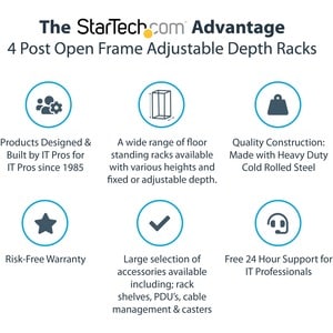 StarTech.com 4-Post 25U Mobile Open Frame Server Rack, 19in Network Rack with Casters, Rolling Rack for Computer/AV/Data/I