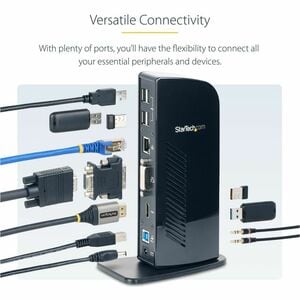 StarTech.com Dual Monitor USB 3.0 Laptop Docking Station with HDMI & DVI/VGA, 6x USB-A Hub, GbE, Audio, Universal Type-A D