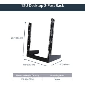 StarTech.com 2-Post 12U Desktop Server Rack, Open Frame 19in Network Rack, Small Home/Office Rack for AV / Studio / Data /