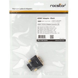 Rocstor Premium HDMI to DVI-D Video Cable Adapter - F/M - 1 x HDMI Female Digital Audio/Video - 1 x DVI-D Male Digital Vid