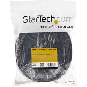 StarTech.com Hook-and-Loop Cable Management Tie - 100 ft. Bulk Roll - Black - Cut-to-Size Cable Wrap / Straps - Organize t