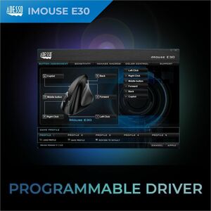 Adesso 2.4 GHz Wireless Vertical Programmable Mouse - Optical - Wireless - 30 ft - Radio Frequency - 2.40 GHz - Black - US