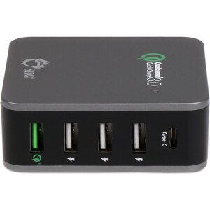 SIIG 5-Port Smart USB Charger plus Organizer Bundle with QC3.0 & USB-C - Black - 45W USB-C smart charger is compatible wit