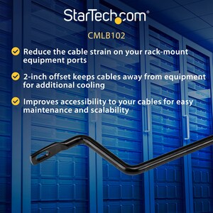 StarTech.com Horizontal Lacing Bar w/ 2 inch Offset at 75 Degrees- Server Rack Cable Management- 19" Network Rack-Mount Co