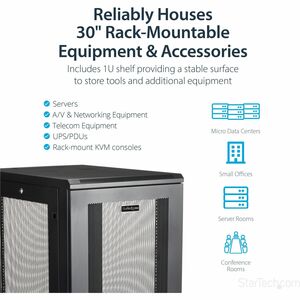 StarTech.com 4-Post 24U Server Rack Cabinet, 19" Data Rack Cabinet for Computer / IT Equipment, Home Network Rack, Half He