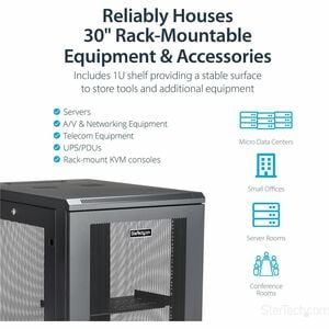 StarTech.com 4-Pfosten 18HE Server Rack, 19" Datenschrank für Computer / IT-Ausrüstung, Heimnetzwerk-Rack, Server-Rack mit