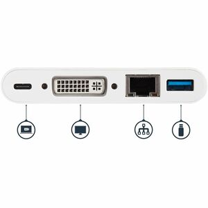 StarTech.com USB C Multiport Adapter - with Power Delivery (USB PD) - USB C to USB 3.0 / DVI / Gigabit Ethernet - USB-C Hu
