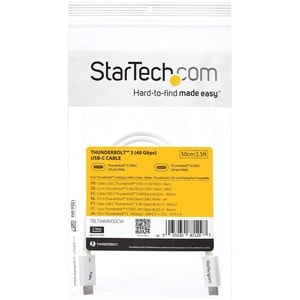 StarTech.com Thunderbolt 3 Cable - 30cm (1 ft.) - White - 4K 60Hz - 40Gbps - Passive - Thunderbolt Cable - USB Type C Char