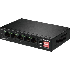Switch a 5 porte fast Ethernet con 4 porte PoE+ e switch DIP