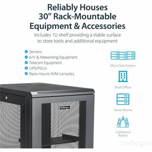 StarTech.com 4-Post 18U Server Rack Cabinet, 19" Data Rack Cabinet for Computer / IT Equipment, Home Network Rack, Half He