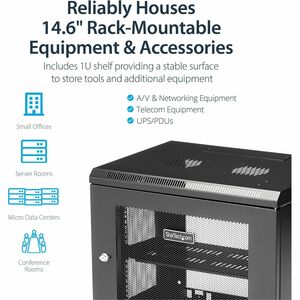 StarTech.com 2-Post 9U Wall Mount Network Cabinet, 19" Wall-Mounted Server Rack for Data / IT Equipment, Small Lockable Ra