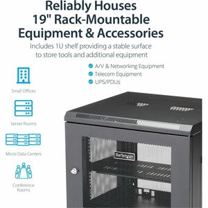 StarTech.com 9U Wandmontierbar Rackschrank für Server, LAN-Schalter, Patchfeld480,06 mm Regaltiefe - Schwarz - Stahlgitter