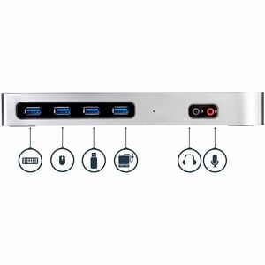 StarTech.com Dual-4K Docking Station with 6 x USB 3.0 Ports. Connectivity technology: Wired, Host interface: USB 3.2 Gen 1