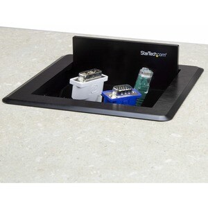 StarTech.com BOX4CABLE. Typ: Kabelgehäuse, Zweck: Tisch/Bank, Produktfarbe: Schwarz. Breite: 145 mm, Tiefe: 147 mm, Höhe: 