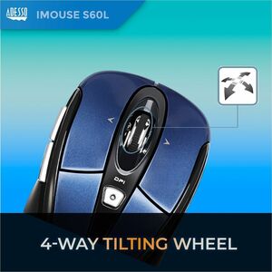 Adesso iMouse S60L - 2.4 GHz Wireless Programmable Nano Mouse - Optical - Wireless - Radio Frequency - 2.40 GHz - Blue - U