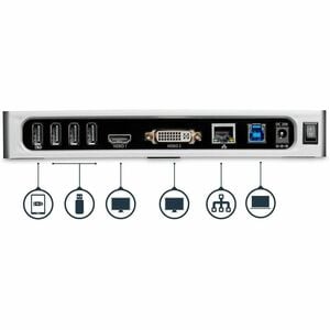 StarTech.com Station d'accueil USB 3.0 double affichage pour PC portable - Réplicateur de port - USB 3.0, GbE, HDMI et DVI