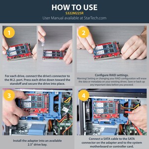 StarTech.com Dual-Slot M.2 to SATA Adapter - M.2 SATA Adapter for 2.5" Drive Bay - M.2 Adapter - M.2 SSD Adapter - M.2 NGF